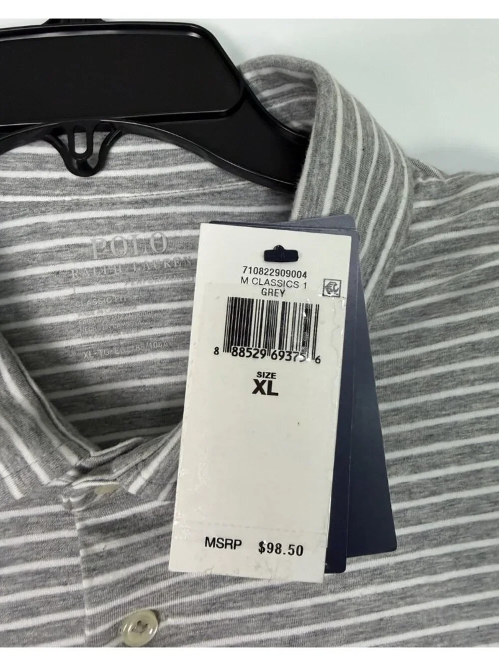Ralph Lauren Performance Polo Men XL Grey Striped Moisture Wicking Pocket NEW